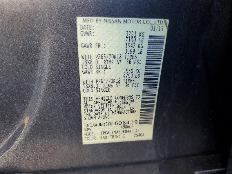 67833796 :رقم المزاد ، 5N1AA0ND5FN606429 vin ، 2015 Nissan Armada مزاد بيع