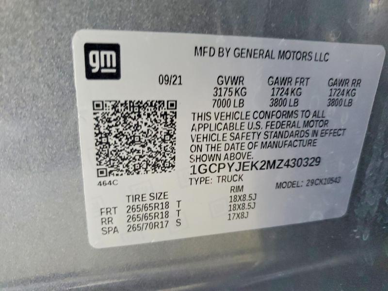 2021 Chevrolet Silverado მანქანა იყიდება აუქციონზე, vin: 1GCPYJEK2MZ430329, აუქციონის ნომერი: 67434576