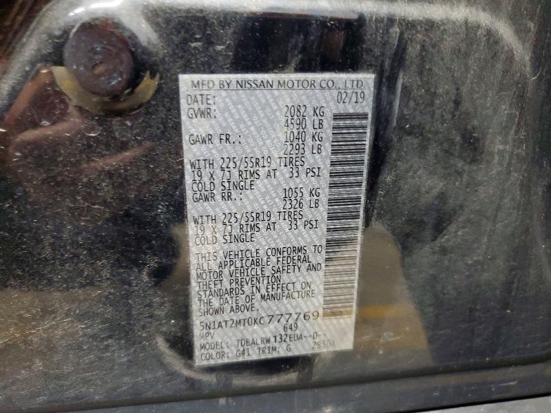 70602866 :رقم المزاد ، 5N1AT2MT0KC777769 vin ، 2019 Nissan Rogue مزاد بيع