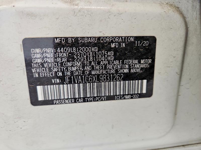 66909626 :رقم المزاد ، JF1VA1C6XL9831262 vin ، 2020 Subaru Wrx مزاد بيع