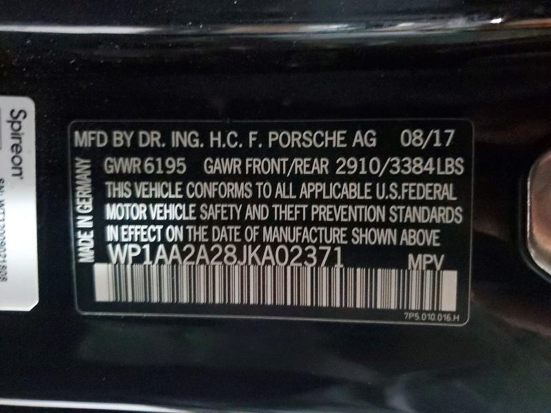 68798686 :رقم المزاد ، WP1AA2A28JKA02371 vin ، 2018 Porsche Cayenne مزاد بيع