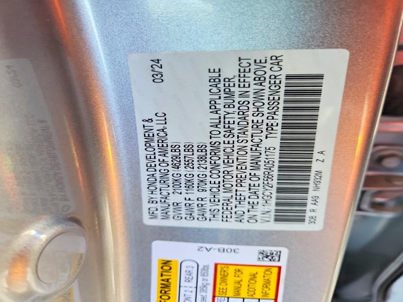 Aukcja sprzedaży 2024 Honda Accord, vin: 1HGCY2F56RA051175, numer aukcji: 70374046