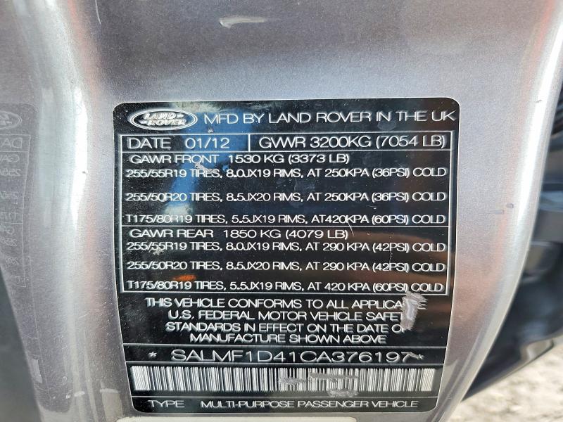 69230366 :رقم المزاد ، SALMF1D41CA376197 vin ، 2012 Land Rover Range Rover مزاد بيع