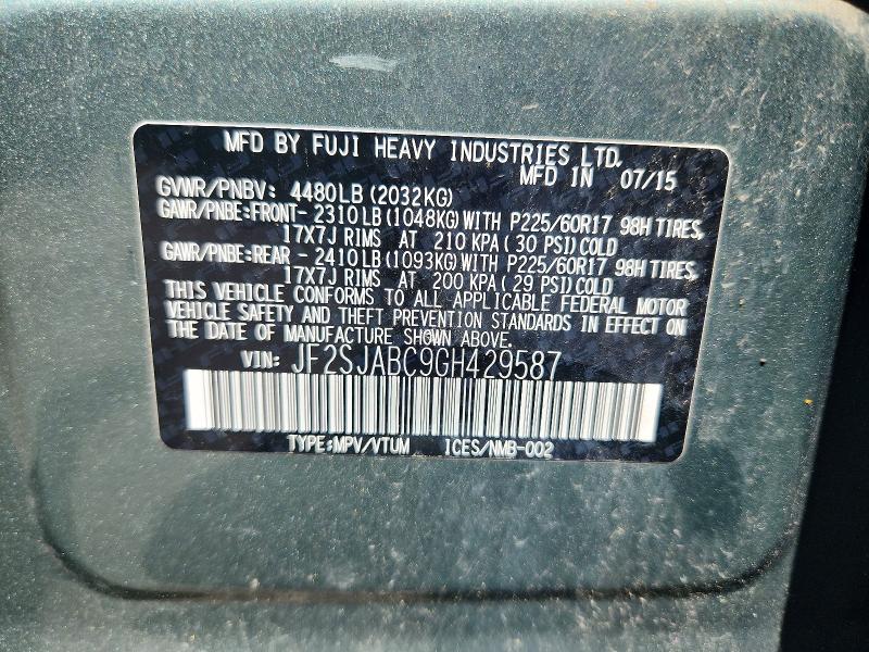 Продаж на аукціоні авто 2016 Subaru Forester, vin: JF2SJABC9GH429587, номер лоту: 68515956