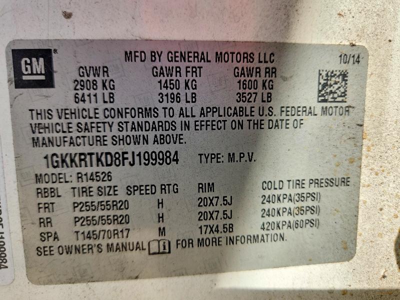 Aukcja sprzedaży 2015 Gmc Acadia, vin: 1GKKRTKD8FJ199984, numer aukcji: 70516706