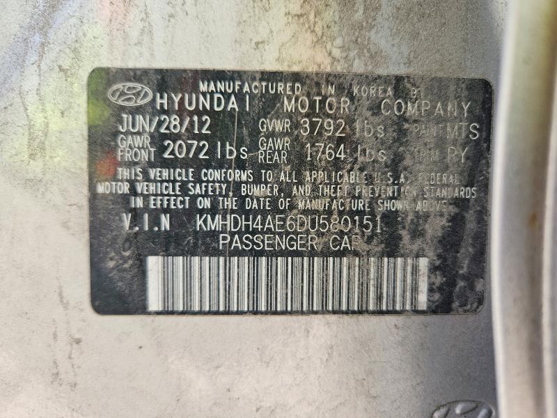 Aukcja sprzedaży 2013 Hyundai Elantra, vin: KMHDH4AE6DU580151, numer aukcji: 67220106