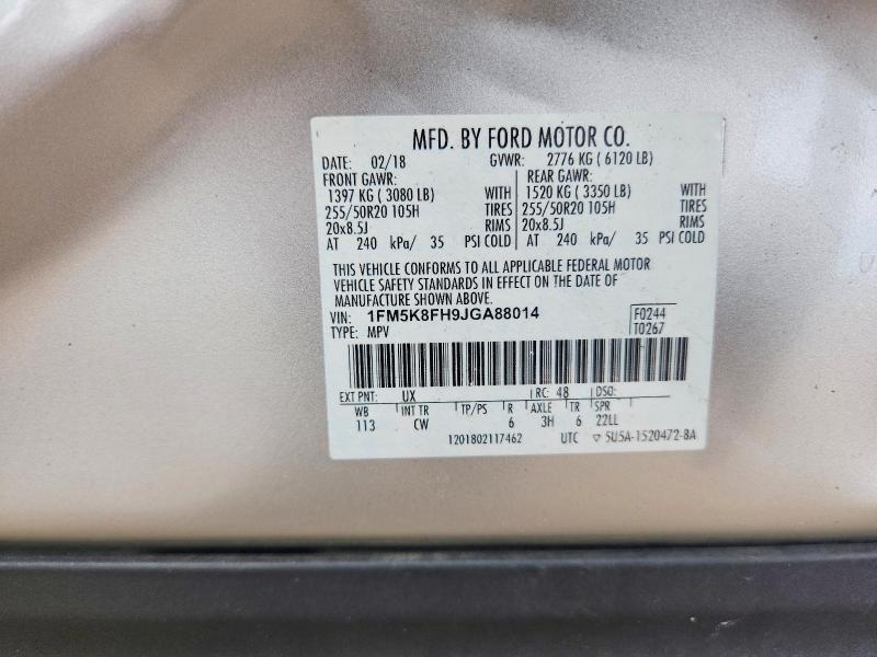 Продаж на аукціоні авто 2018 Ford Explorer, vin: 1FM5K8FH9JGA88014, номер лоту: 67728016