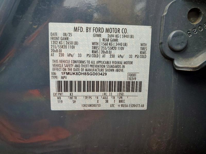 67554206 :رقم المزاد ، 1FMUK8DH8SGD03429 vin ، 2025 Ford Explorer مزاد بيع