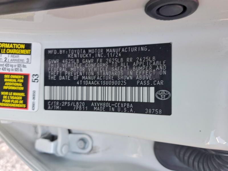 69721476 :رقم المزاد ، 4T1DAACK1SU090025 vin ، 2025 Toyota Camry مزاد بيع