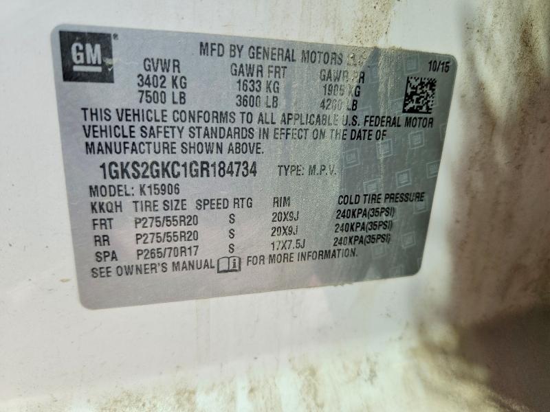 Aukcja sprzedaży 2016 Gmc Yukon Xl, vin: 1GKS2GKC1GR184734, numer aukcji: 68236276