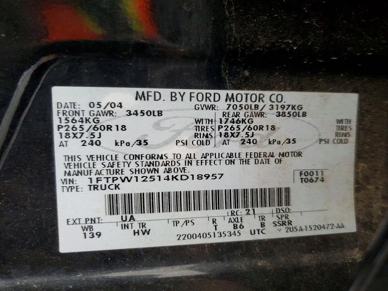Продаж на аукціоні авто 2004 Ford F150, vin: 1FTPW12514KD18957, номер лоту: 67462696