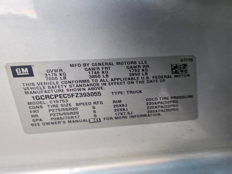Продаж на аукціоні авто 2015 Chevrolet Silverado, vin: 1GCRCPEC5FZ393055, номер лоту: 69354026