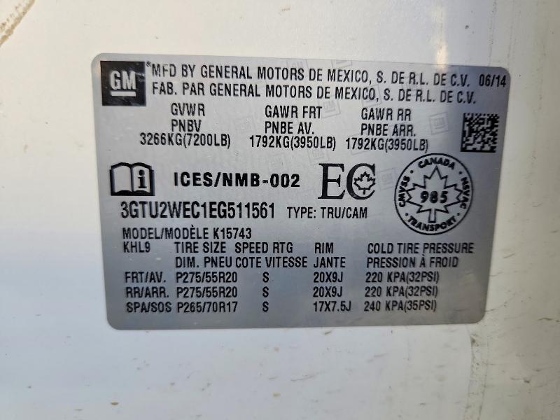 2014 Gmc Sierra მანქანა იყიდება აუქციონზე, vin: 3GTU2WEC1EG511561, აუქციონის ნომერი: 70694746