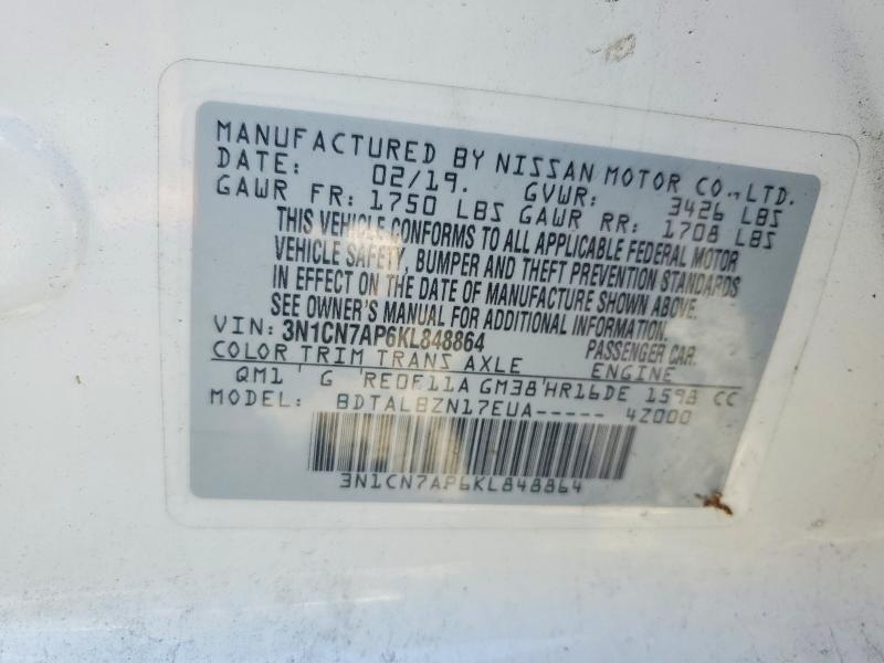 Продаж на аукціоні авто 2019 Nissan Versa, vin: 3N1CN7AP6KL848864, номер лоту: 67703416