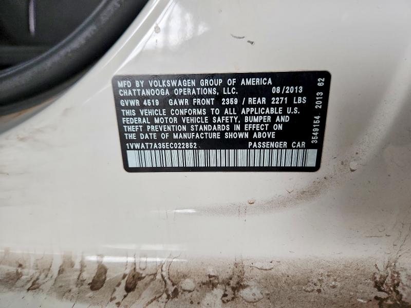 Продажа на аукционе авто 2014 Volkswagen Passat, vin: 1VWAT7A35EC022852, номер лота: 70539236