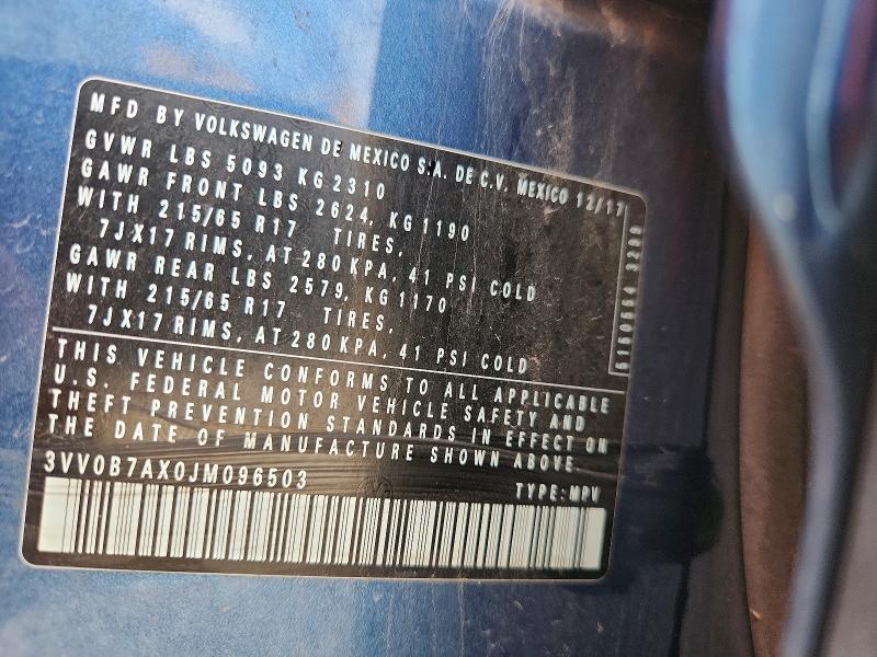 68846516 :رقم المزاد ، 3VV0B7AX0JM096503 vin ، 2018 Volkswagen Tiguan مزاد بيع