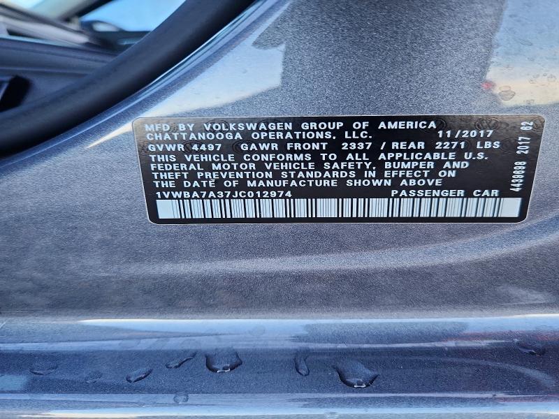 Aukcja sprzedaży 2018 Volkswagen Passat, vin: 1VWBA7A37JC012974, numer aukcji: 67598056