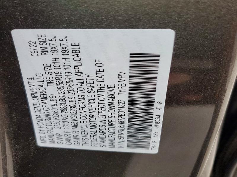 69206276 :رقم المزاد ، 5FNRL6H87PB011827 vin ، 2023 Honda Odyssey مزاد بيع
