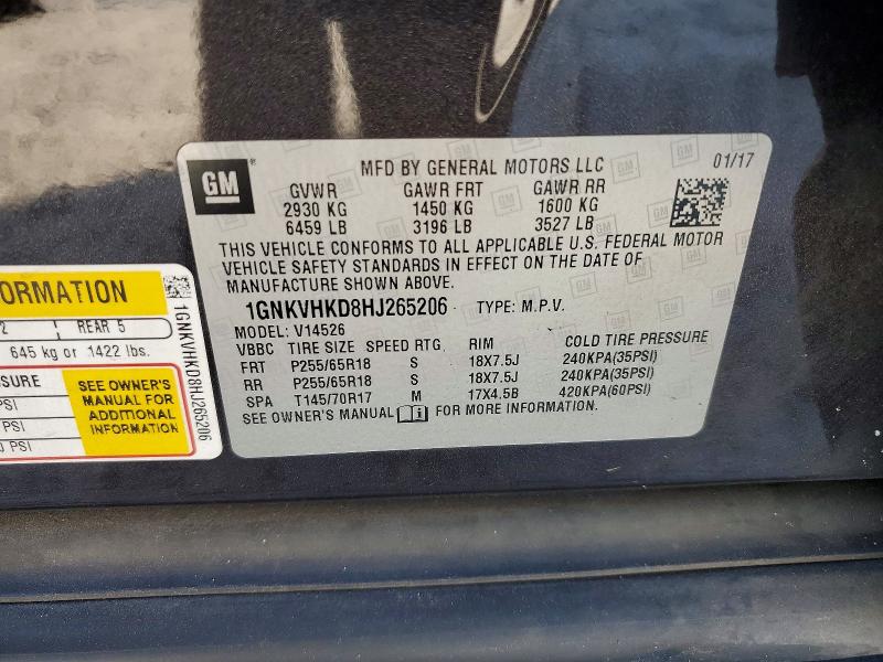 Aukcja sprzedaży 2017 Chevrolet Traverse, vin: 1GNKVHKD8HJ265206, numer aukcji: 67801196