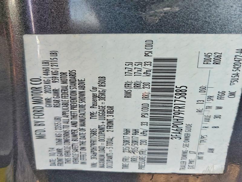 69119096 :رقم المزاد ، 3FA6P0H79FR175885 vin ، 2015 Ford Fusion مزاد بيع