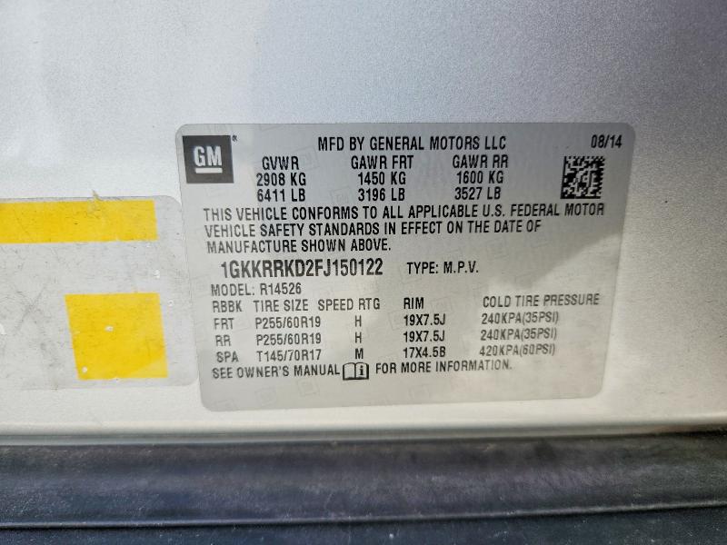 68877036 :رقم المزاد ، 1GKKRRKD2FJ150122 vin ، 2015 Gmc Acadia مزاد بيع