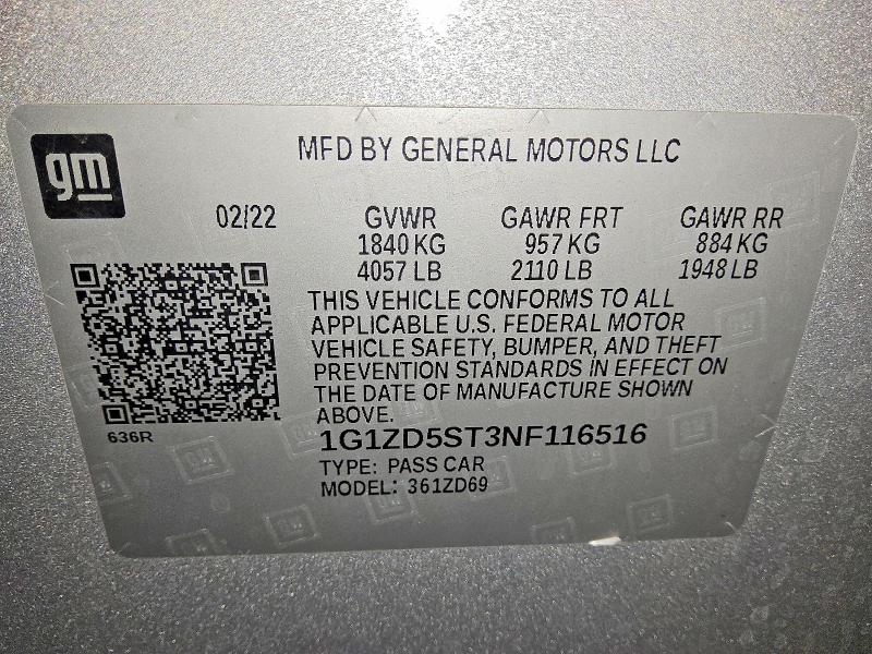 Продаж на аукціоні авто 2022 Chevrolet Malibu, vin: 1G1ZD5ST3NF116516, номер лоту: 71090756