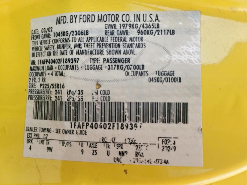 Продажа на аукционе авто 2002 Ford Mustang, vin: 1FAFP40402F189397, номер лота: 69356466
