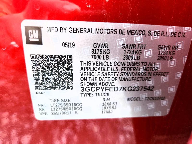 Продаж на аукціоні авто 2019 Chevrolet Silverado, vin: 3GCPYFED7KG237542, номер лоту: 70022306