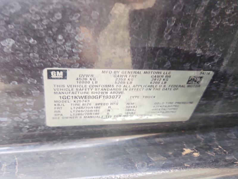 68046966 :رقم المزاد ، 1GC1KWE80GF193077 vin ، 2016 Chevrolet Silverado مزاد بيع