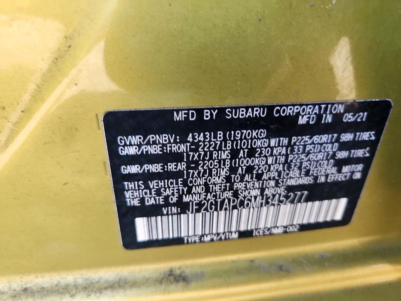 Продаж на аукціоні авто 2021 Subaru Crosstrek, vin: JF2GTAPC6MH345277, номер лоту: 66894076