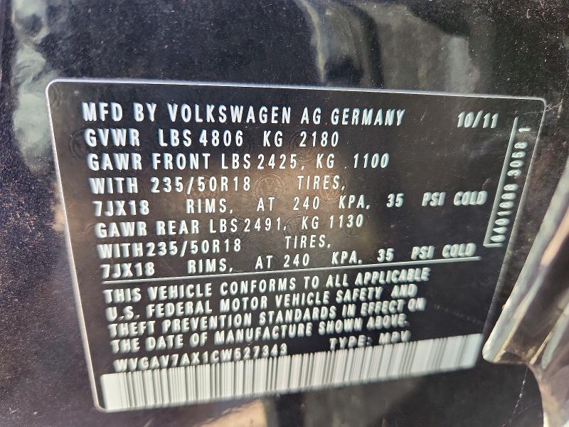 Aukcja sprzedaży 2012 Volkswagen Tiguan, vin: WVGAV7AX1CW527343, numer aukcji: 70112446