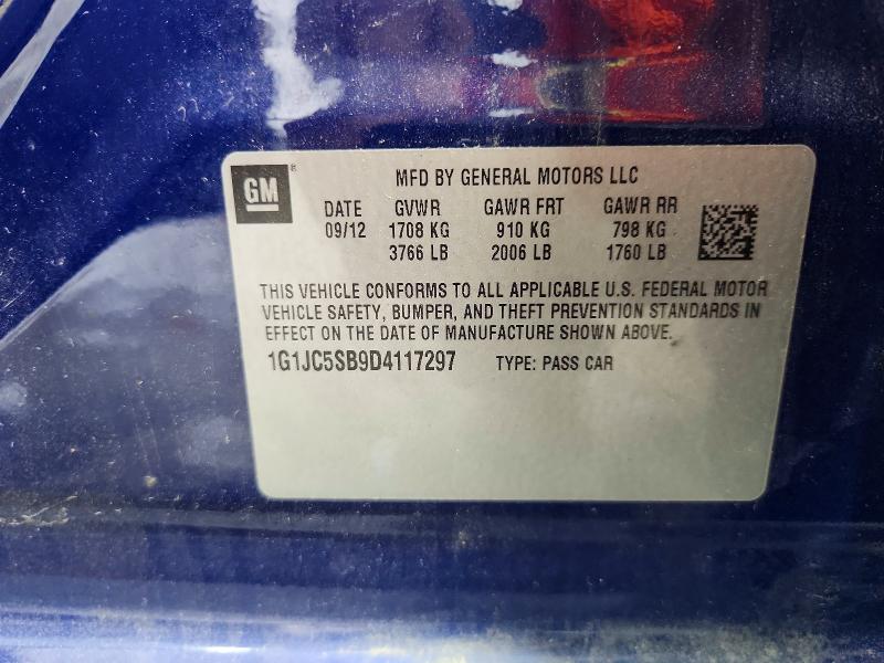 2013 Chevrolet Sonic მანქანა იყიდება აუქციონზე, vin: 1G1JC5SB9D4117297, აუქციონის ნომერი: 68198666