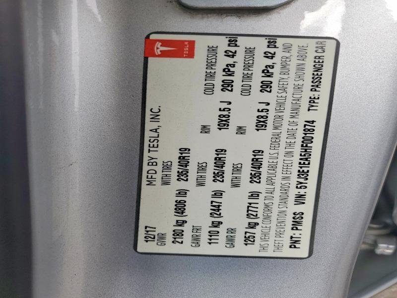 Продажа на аукционе авто 2017 Tesla Model 3, vin: 5YJ3E1EA5HF001874, номер лота: 69427176
