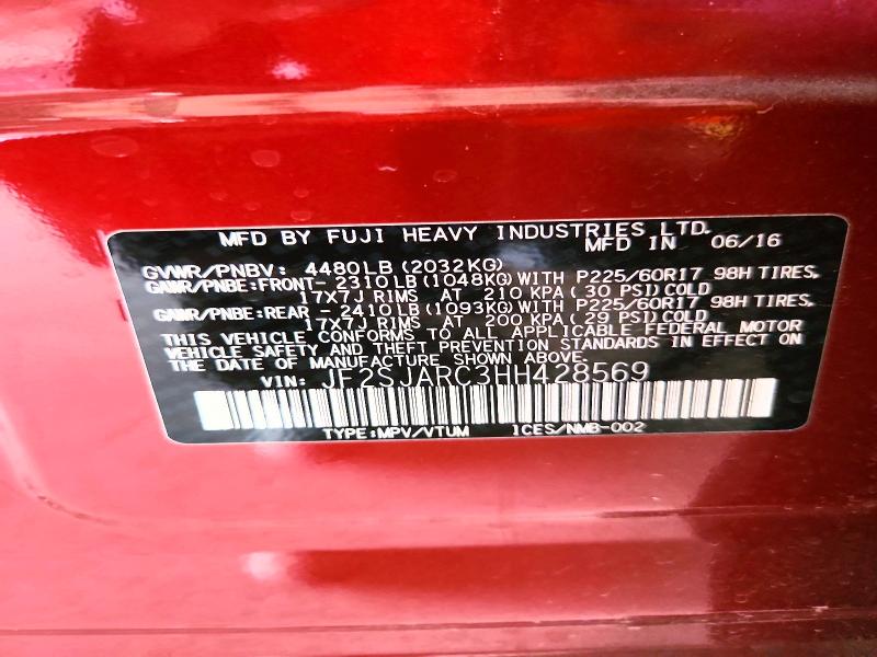 69235406 :رقم المزاد ، JF2SJARC3HH428569 vin ، 2017 Subaru Forester مزاد بيع