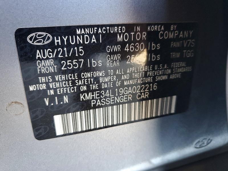 2016 Hyundai Sonata Hybrid მანქანა იყიდება აუქციონზე, vin: KMHE34L19GA022216, აუქციონის ნომერი: 68228686