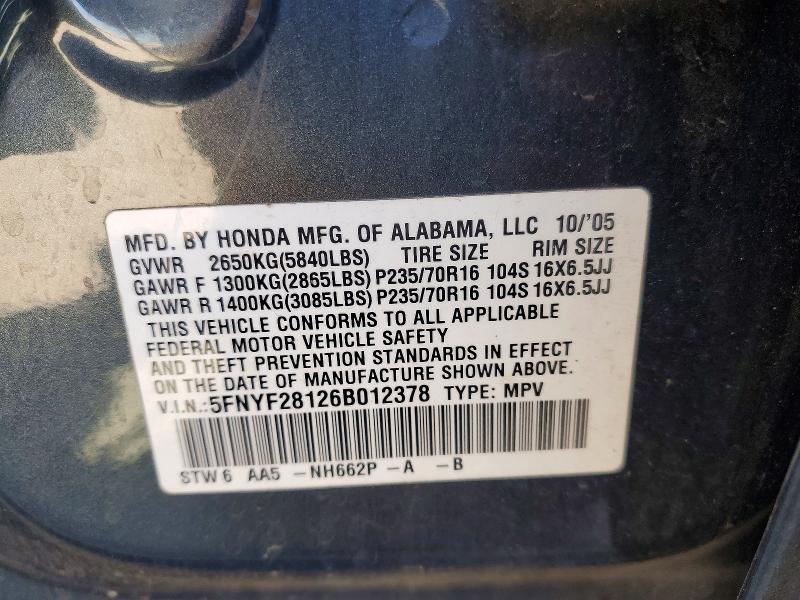 Aukcja sprzedaży 2006 Honda Pilot, vin: 5FNYF28126B012378, numer aukcji: 70534436