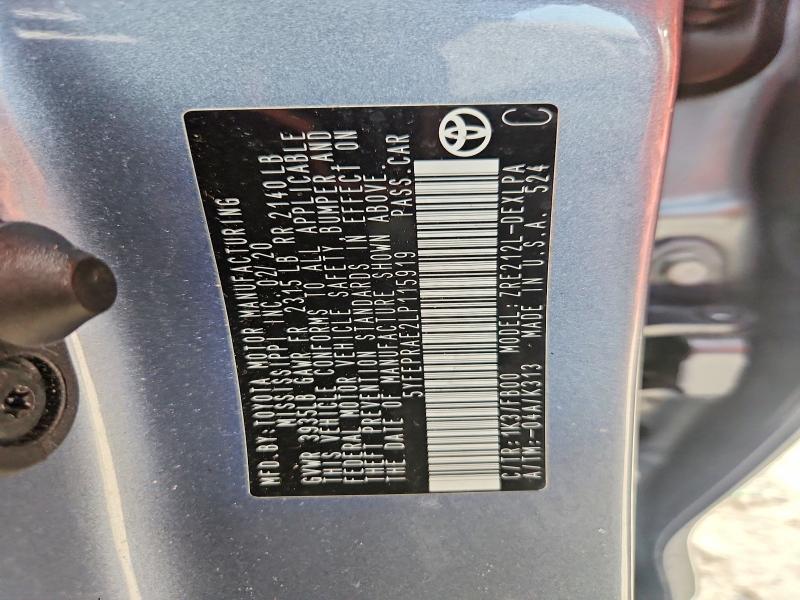 Продаж на аукціоні авто 2020 Toyota Corolla, vin: 5YFEPRAE2LP115919, номер лоту: 69703546