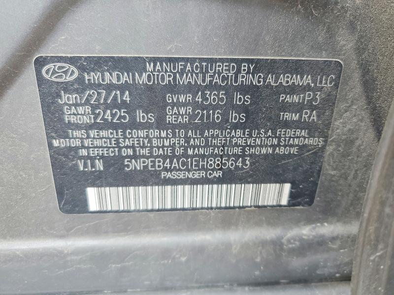Aukcja sprzedaży 2014 Hyundai Sonata, vin: 5NPEB4AC1EH885643, numer aukcji: 69102466