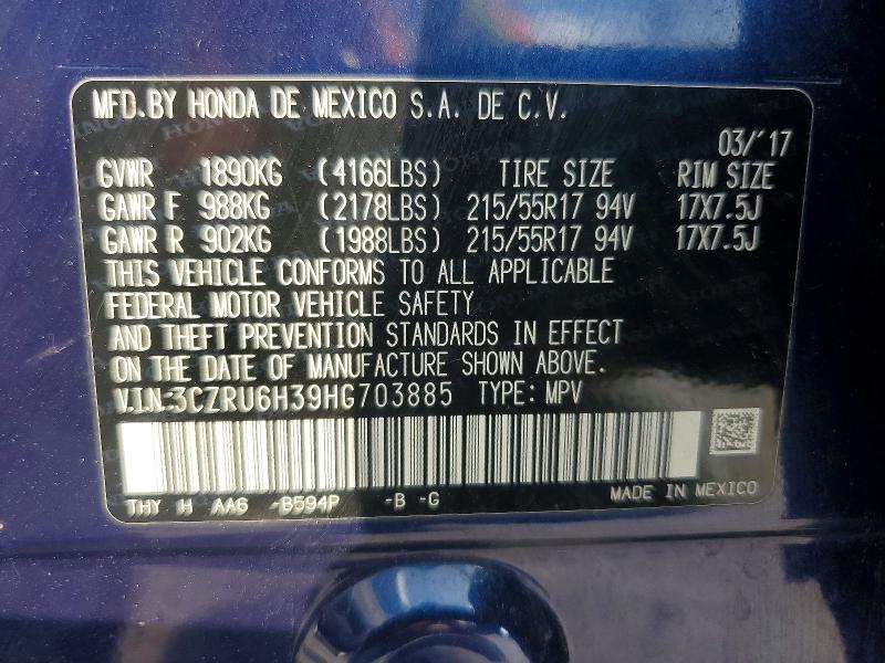 Aukcja sprzedaży 2017 Honda Hr-v, vin: 3CZRU6H39HG703885, numer aukcji: 69344156