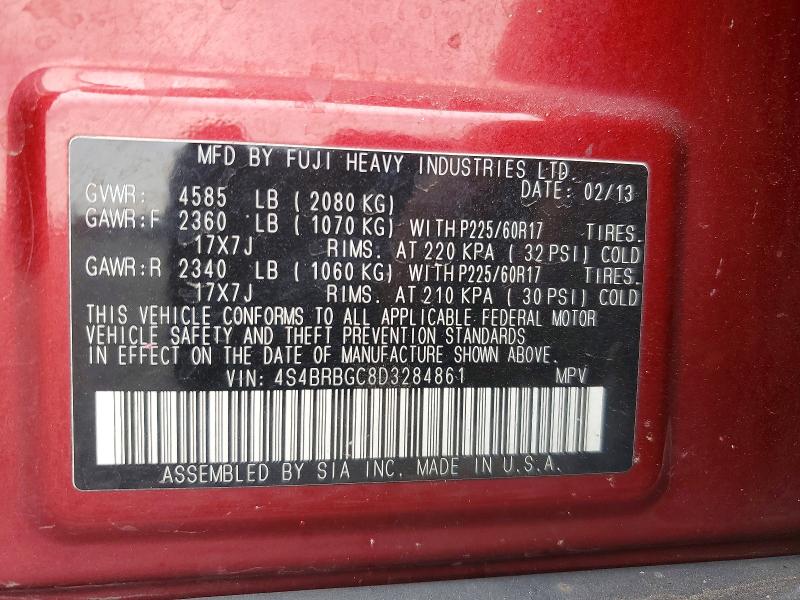 Aukcja sprzedaży 2013 Subaru Outback, vin: 4S4BRBGC8D3284861, numer aukcji: 68986626