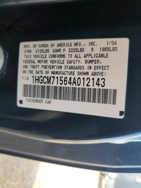 Aukcja sprzedaży 2004 Honda Accord, vin: 1HGCM71564A012143, numer aukcji: 69688526