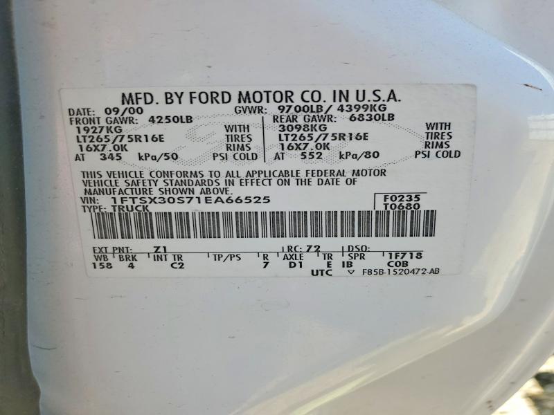 2001 Ford F350 მანქანა იყიდება აუქციონზე, vin: 1FTSX30S71EA66525, აუქციონის ნომერი: 69992366