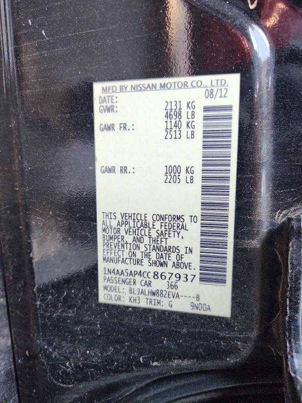 Aukcja sprzedaży 2012 Nissan Maxima, vin: 1N4AA5AP4CC867937, numer aukcji: 70015026