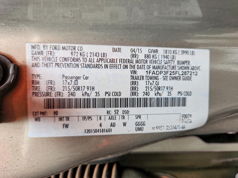 Продаж на аукціоні авто 2015 Ford Focus, vin: 1FADP3F25FL287212, номер лоту: 70436096
