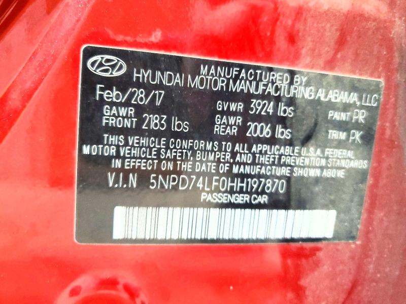 Продажа на аукционе авто 2017 Hyundai Elantra, vin: 5NPD74LF0HH197870, номер лота: 67699806