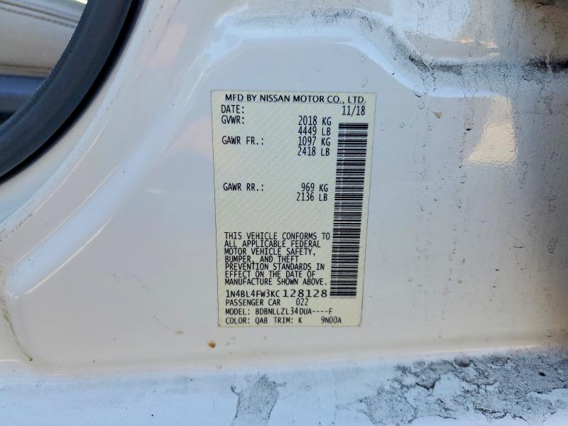 2019 Nissan Altima მანქანა იყიდება აუქციონზე, vin: 1N4BL4FW3KC128128, აუქციონის ნომერი: 68999296