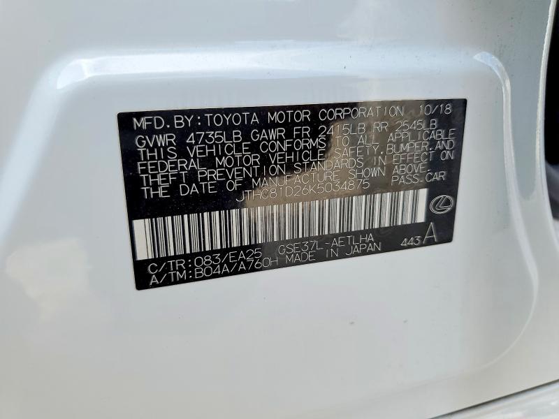 Aukcja sprzedaży 2019 Lexus Is, vin: JTHC81D26K5034875, numer aukcji: 67631806