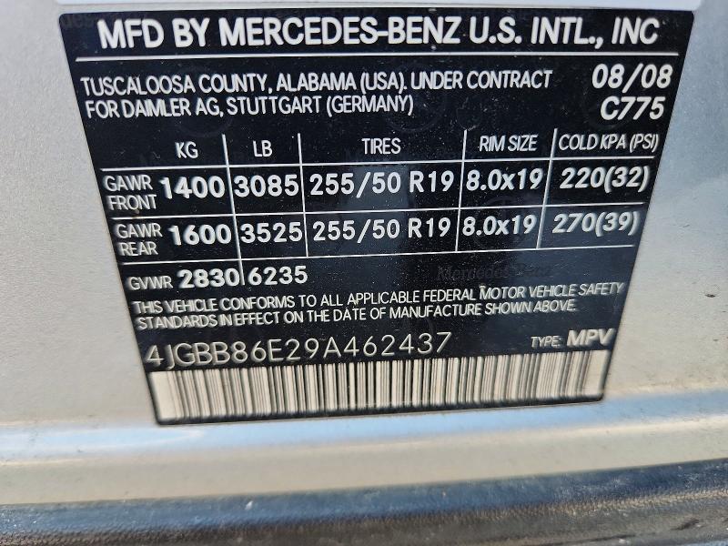 69185196 :رقم المزاد ، 4JGBB86E29A462437 vin ، 2009 Mercedes-benz Ml مزاد بيع