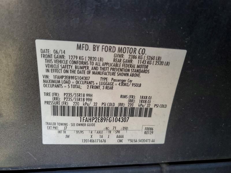 Продаж на аукціоні авто 2015 Ford Taurus, vin: 1FAHP2E89FG104307, номер лоту: 67823016