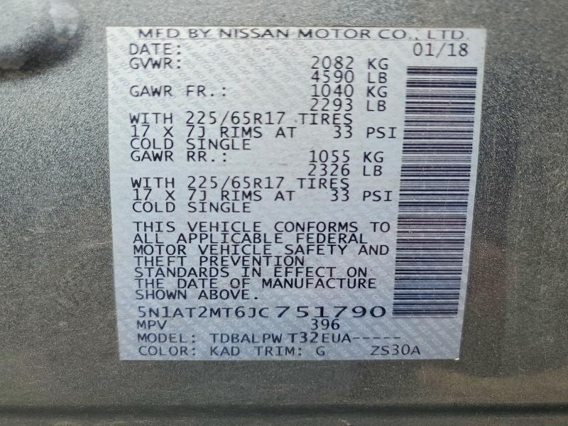 70276286 :رقم المزاد ، 5N1AT2MT6JC751790 vin ، 2018 Nissan Rogue مزاد بيع